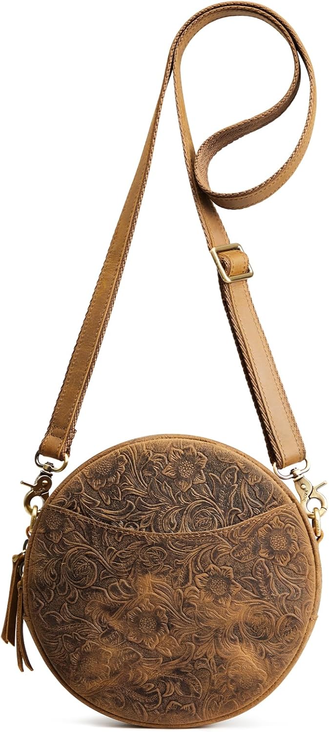 S-ZONE Leather Crossbody Bags for Women Trendy Circle Cross Body Shoulder Bag Designer Round Purses - Image 7