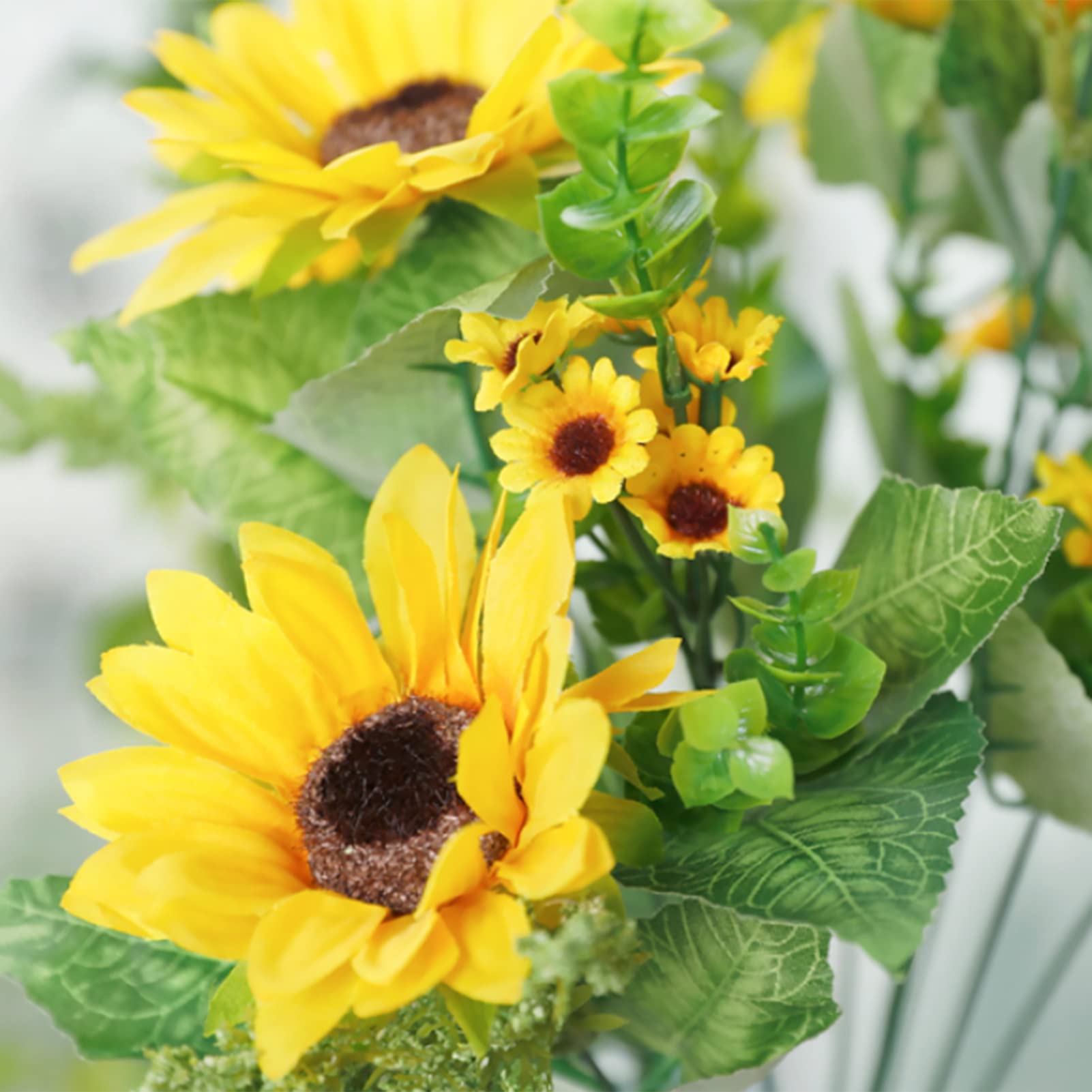 LGEGE 5 Girasoli Artificiali In Seta – Steli Flessibili Da 35 Cm, Testa Fiore 9 Cm, Fiori Finti Realistici Per Centrotavola, Composizioni Floreali E Decorazioni Rustiche Per Matrimoni - 3