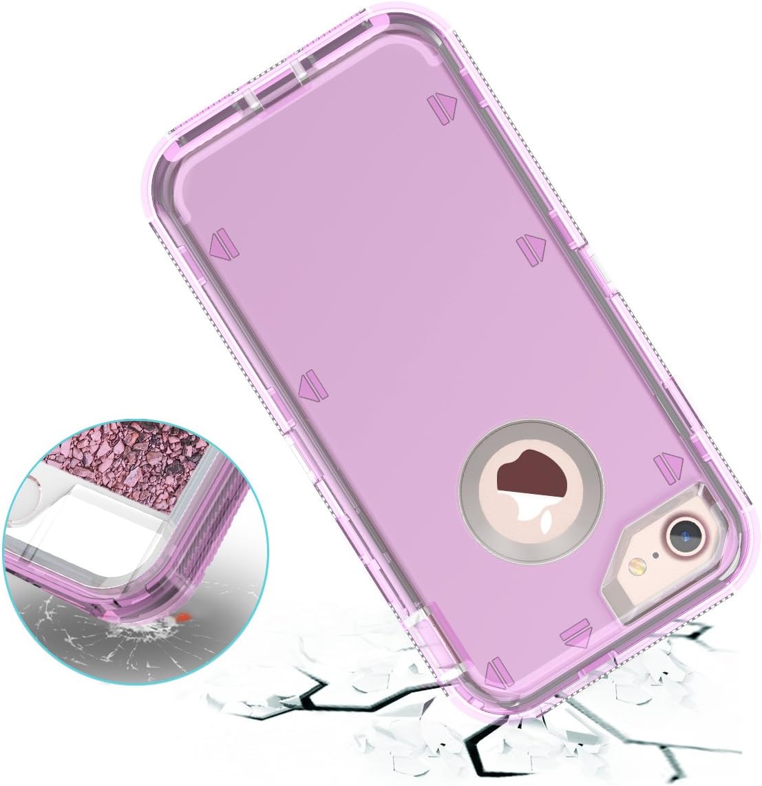 Dexnor iPhone 8 Case, iPhone 7 Case, Transparent Hybrid Shockproof Heavy Duty Protection Rubber Silicone + Hard PC 3 in 1 Cover Defender for iPhone 8/7/6s/6 (4.7”) - Clear Purple