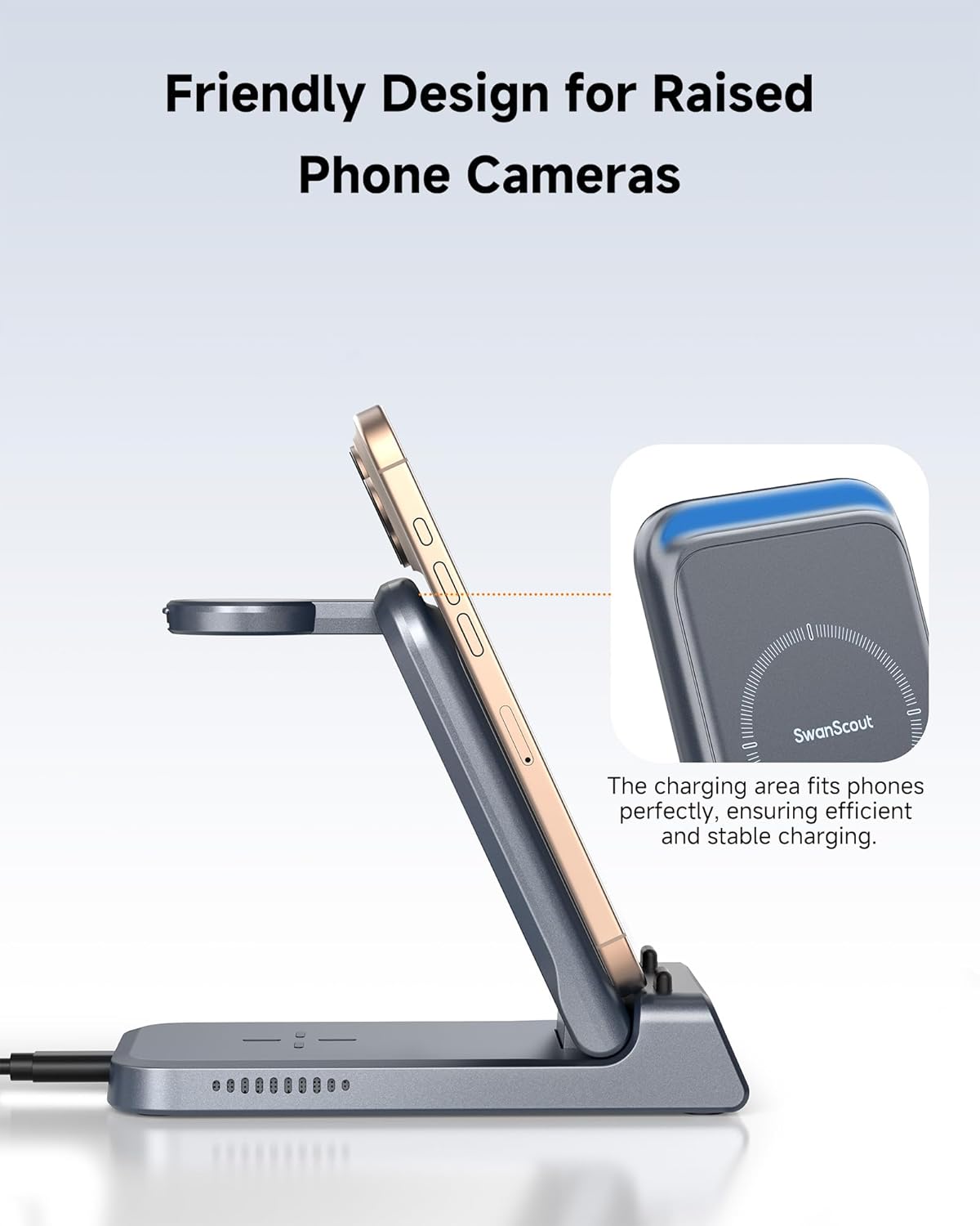 Folded charging station being placed into a bag, showing its portability.