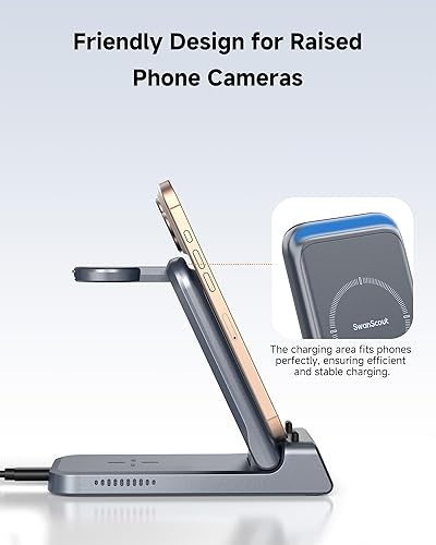 Miniatura 6 de Estación de carga para iPhone Air17, SwanScout 703A, cargador inalámbrico para iPhone 161514131211 Series, para Apple Watch 10Ultra 2987SE 2, para