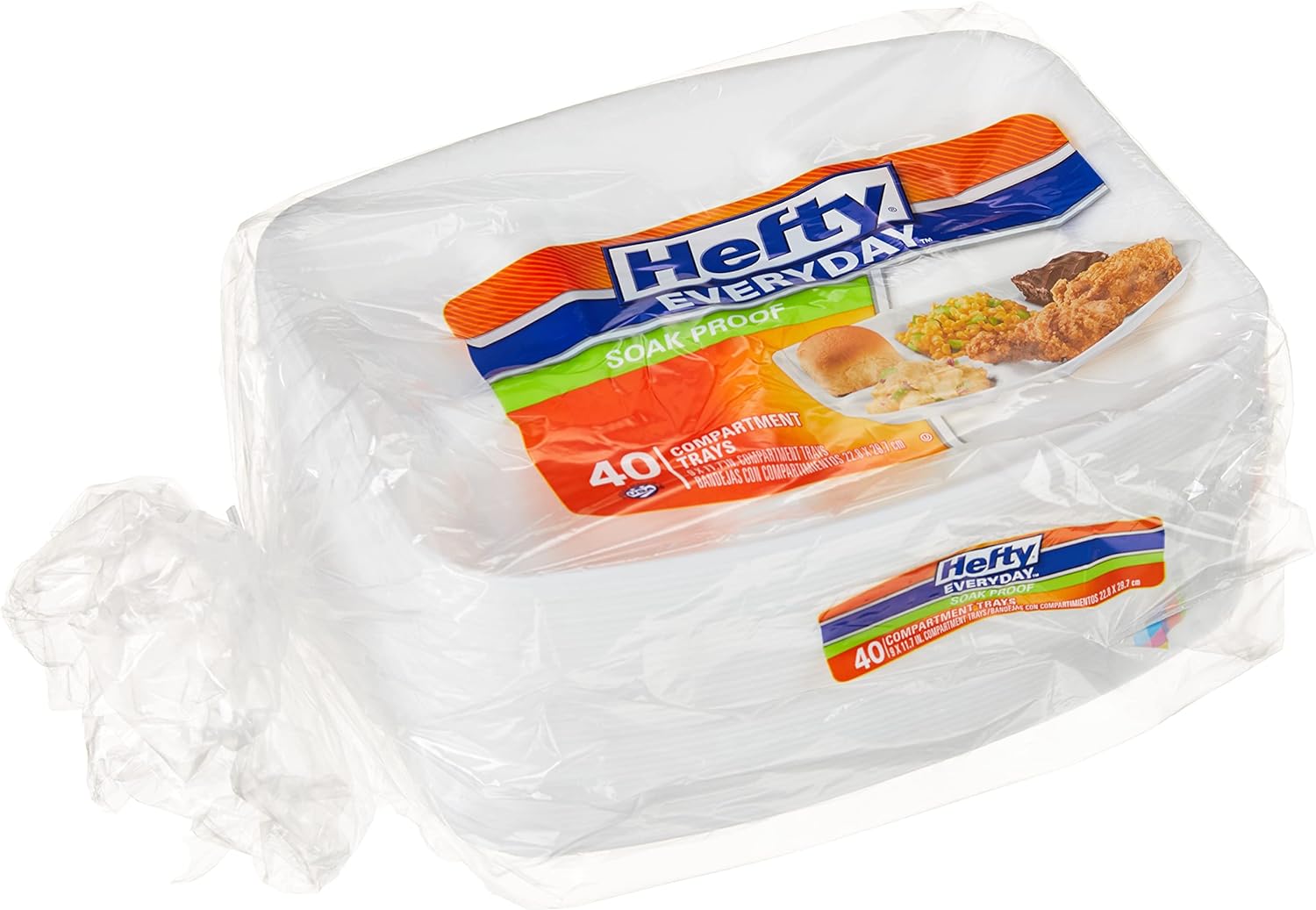 Hefty Everyday Soak-Proof Foam Compartment Tray, White, 9 x 11 Inch, 40 Count