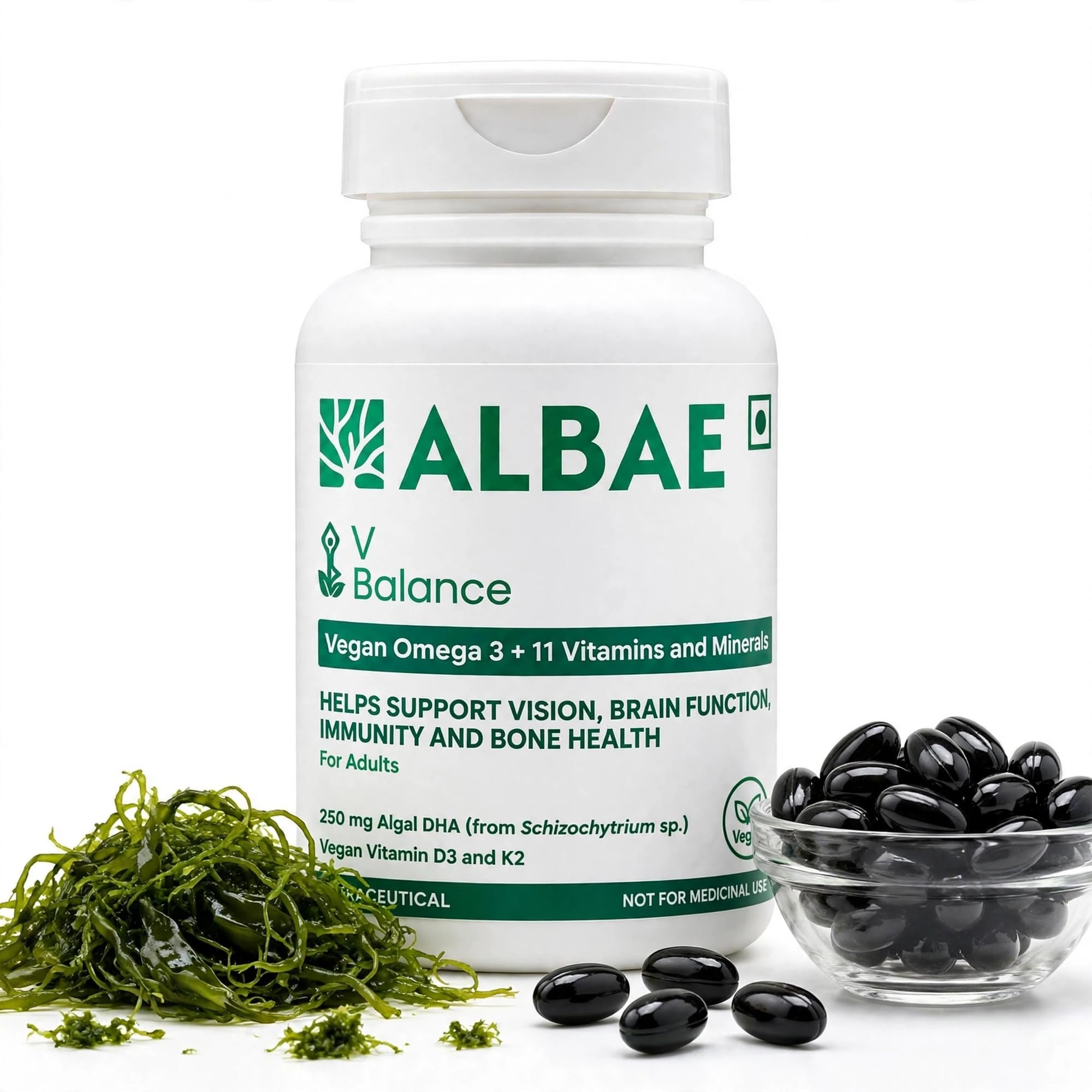 ALBAE Plant Based Vegan Omega-3 Supplement For Men & Women | 60 Softgels