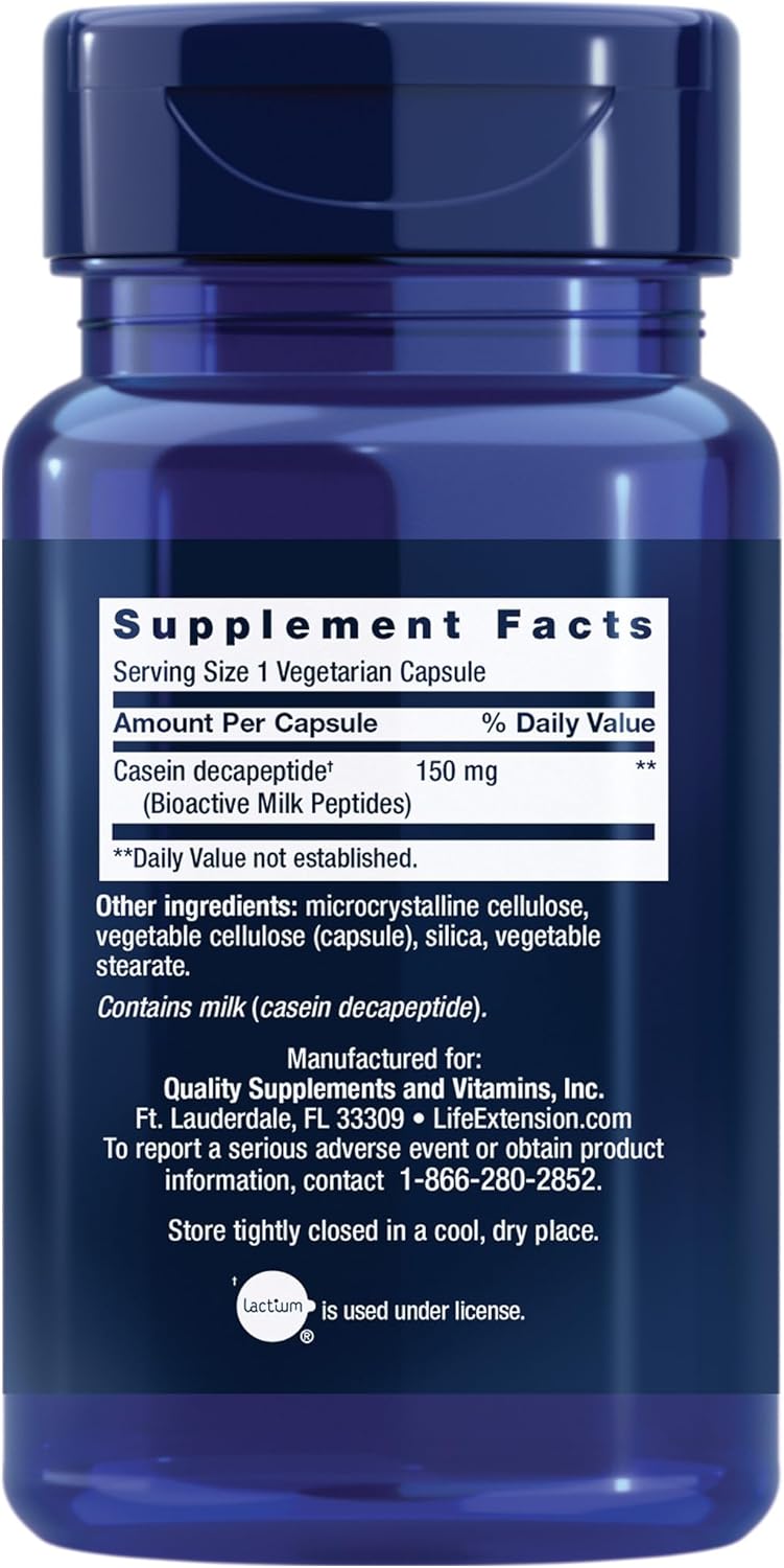 Life Extension Bioactive Milk Peptides – Promotes Relaxation & Healthy Sleep – Gluten-Free, Non-GMO – 30 Vegetarian Capsules (Pack of 2)