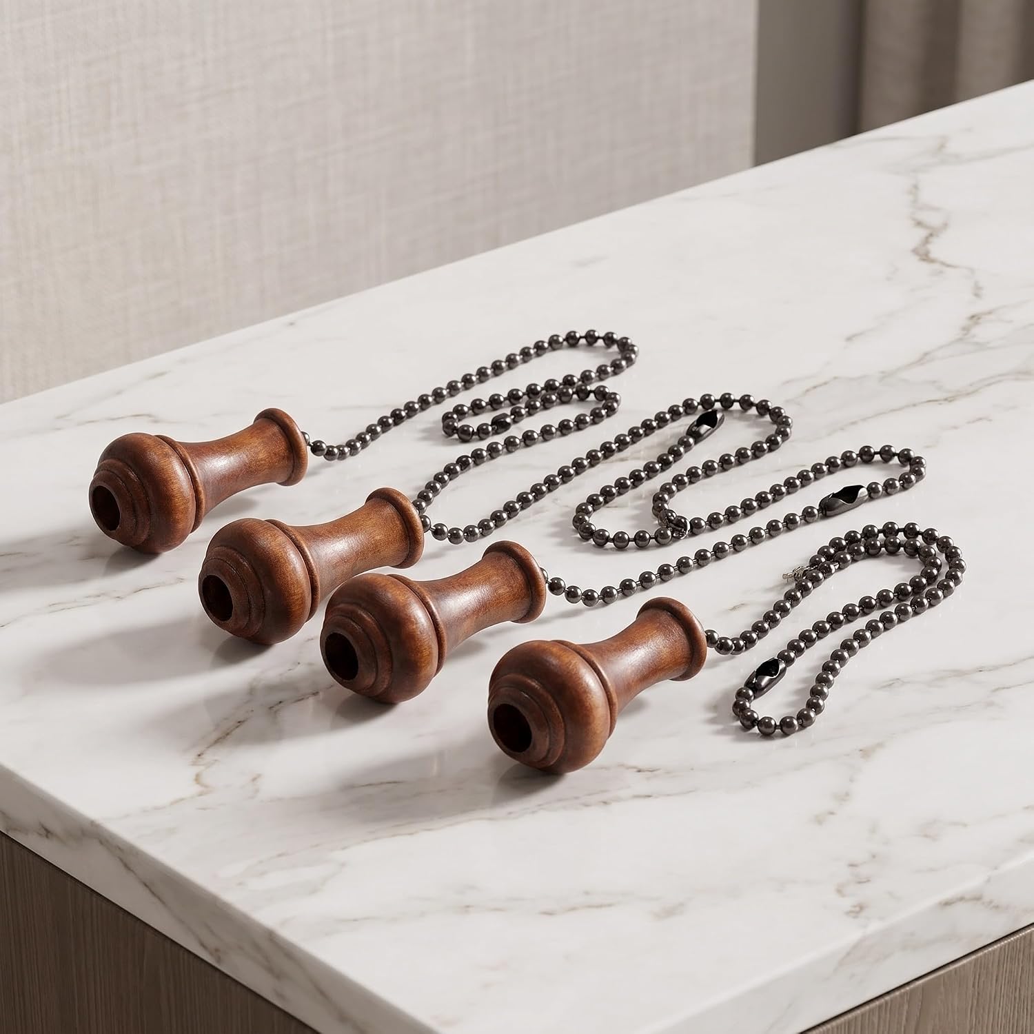 4pcs Wooden Ceiling Fan Pull Chain Extender, Vintage Brown 12.6 Inch