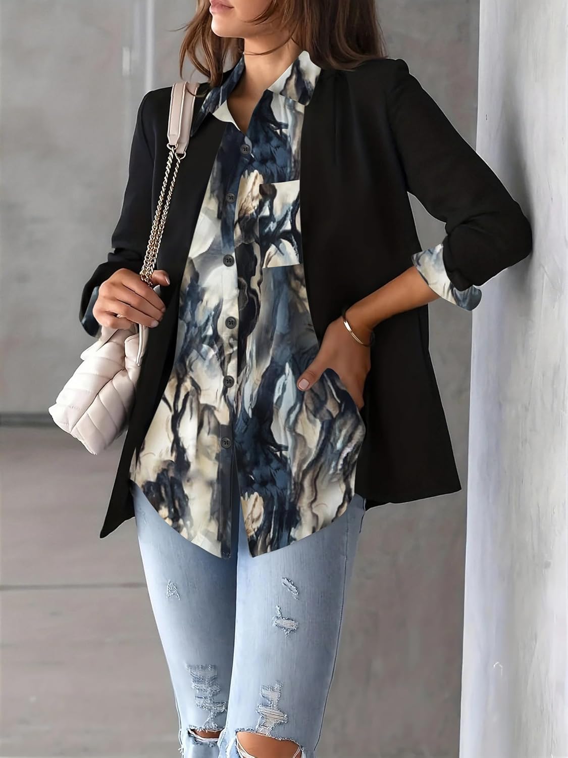 Zeagoo Womens Button Down Shirt Long Sleeve Blouse Business Work Tops Dressy Casual Floral Printed Outfits with Pocket - Image 3