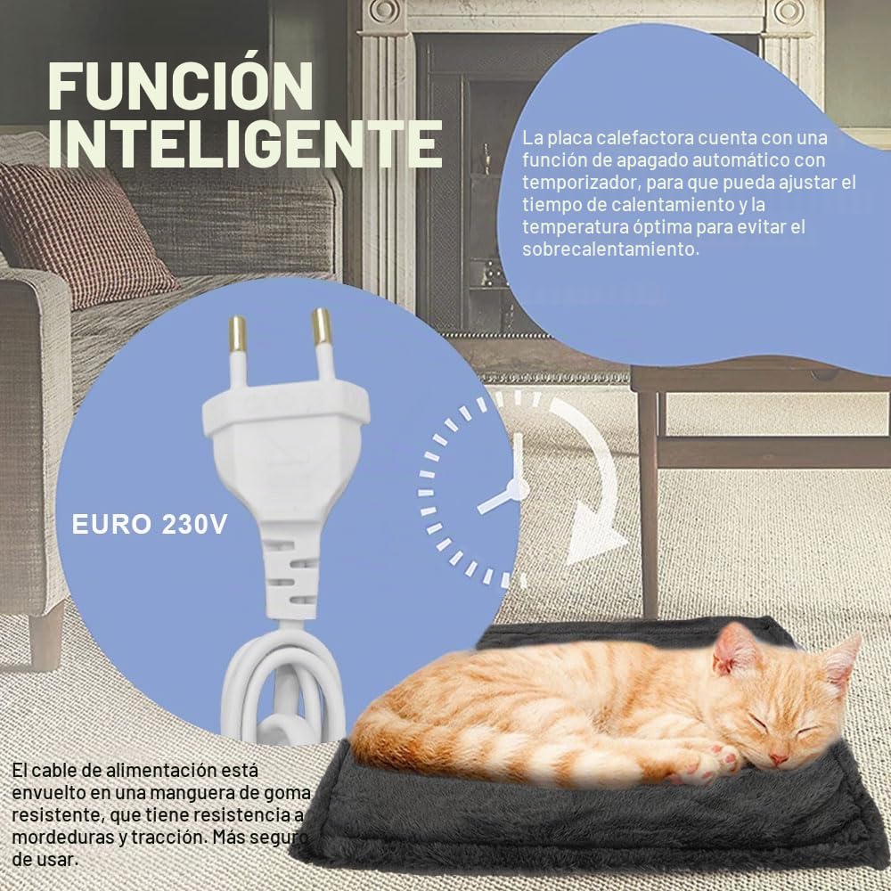 Voarge Manta Eléctrica Para Perros y Gatos - 9 Niveles de Temperatura, Lavable, Térmica Suave Para Recién Nacidos/Gatos Pequeños y Perros - 45 x 45 cm