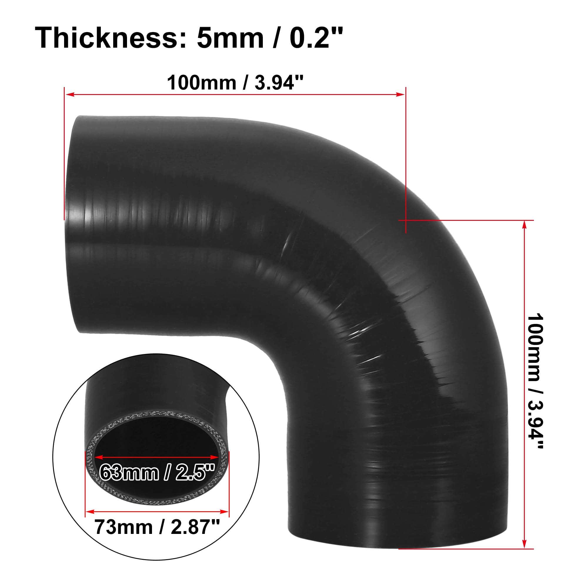 X AUTOHAUX Universale Auto 63mm 2.5" ID 90 Gradi Accoppiatore Silicone Tubo Nero