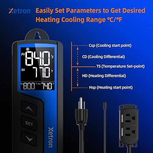 Miniatura 8 de Xetron Controlador de temperatura digital con calefacción de refrigeración con salida precableada de encendido y apagado controlador de termostato