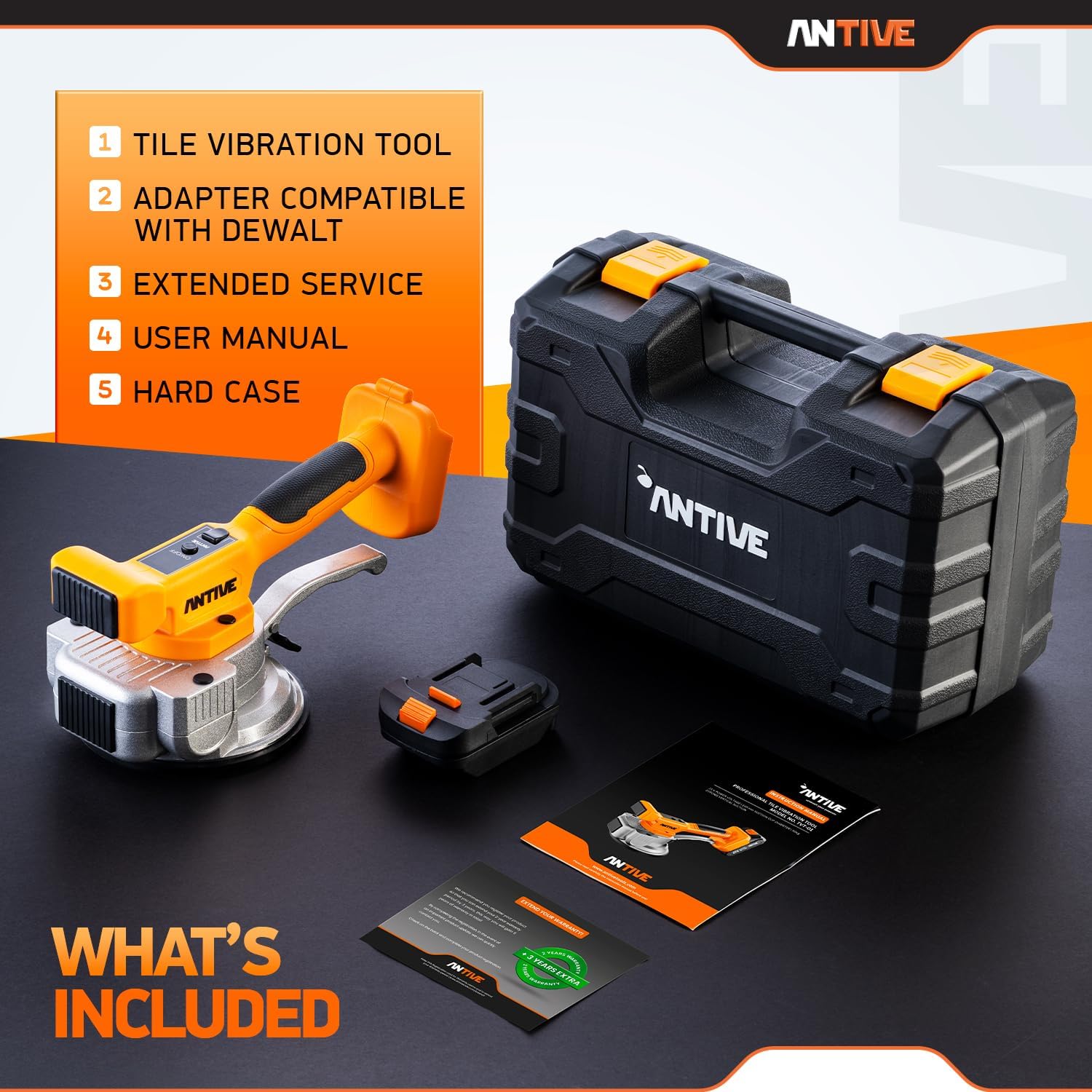 Tile Vibration Tool Kit Compatible with DeWalt Batteries via Included Adapter, Cordless Tile Vibrator for Large Format Tile Installation with 9 Speeds and 110 lb Suction Cup