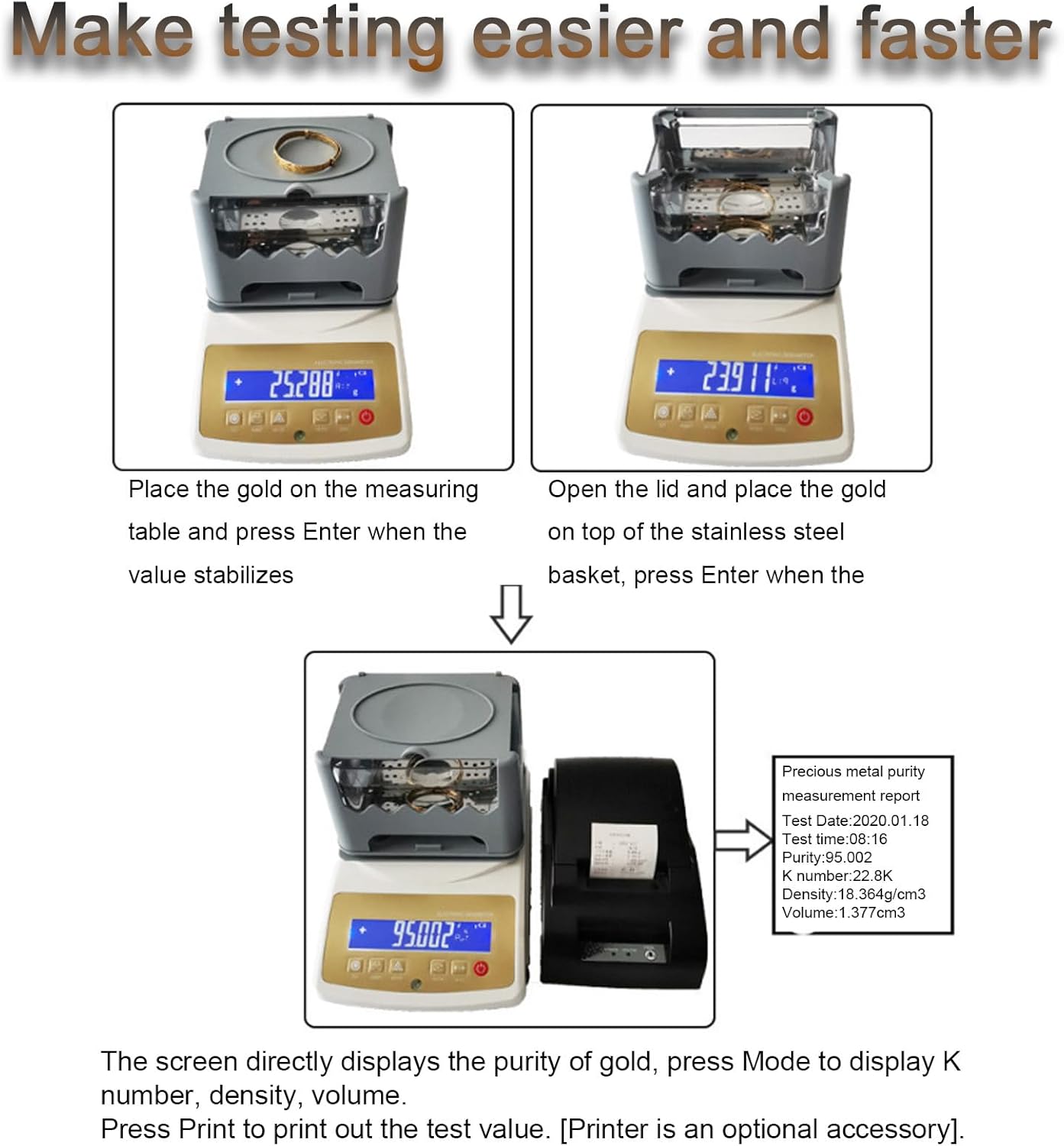 Gold Density Meter, Digital Electronic Gold Purity Tester Machine, High Precision Precious Metal Platinum Density Meter, for Ideal for Jewelry Testing MDJ-600K