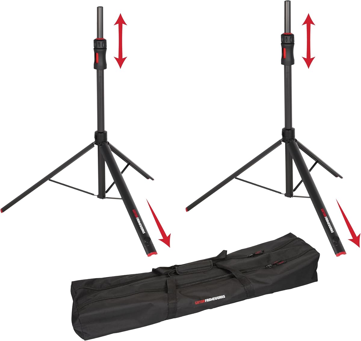 Juego de soporte para altavoz serie ID con bolsa de transporte GFW-ID-SPKRSET | Fácil ajuste de altura con asistencia de elevación de pistón y bloqueo de leva Admite altavoces de hasta 120 lb (GFW-ID-SPKRSET)
