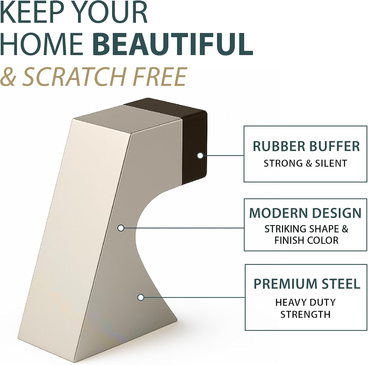 Mega Handles Curved Floor Door Stopper, Quickly Installed Wall Protector, Wall Protectors from Door Knobs, Floor Door Stop with Mounting Hardware Included - Satin Nickel - 2.5 Inch