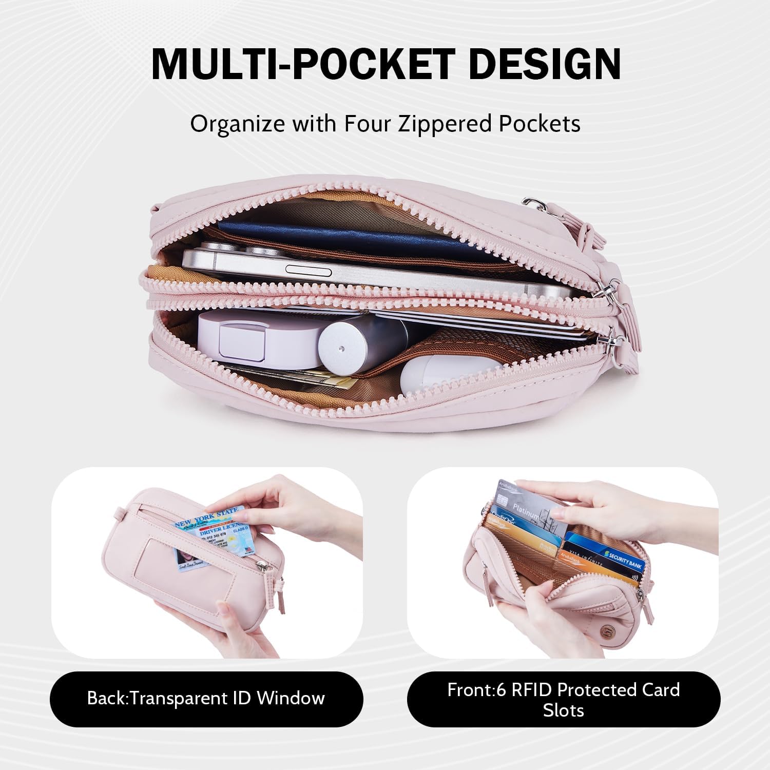 POIUGOYA Small Nylon Crossbody Bags for Women,RFID Wristlet Purse Built in Wallet, 4 Zipper Crossbody Wallet Phone Organizer - Image 4
