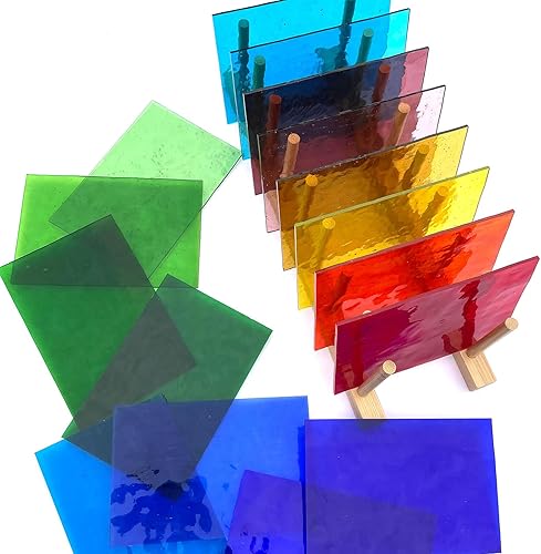 Miniatura 26 de LITMIND Paquete variado de 16 hojas de vitrales, azulejos de mosaico de 4 x 6 pulgadas para manualidades, arte catedral de colores surtidos, hojas