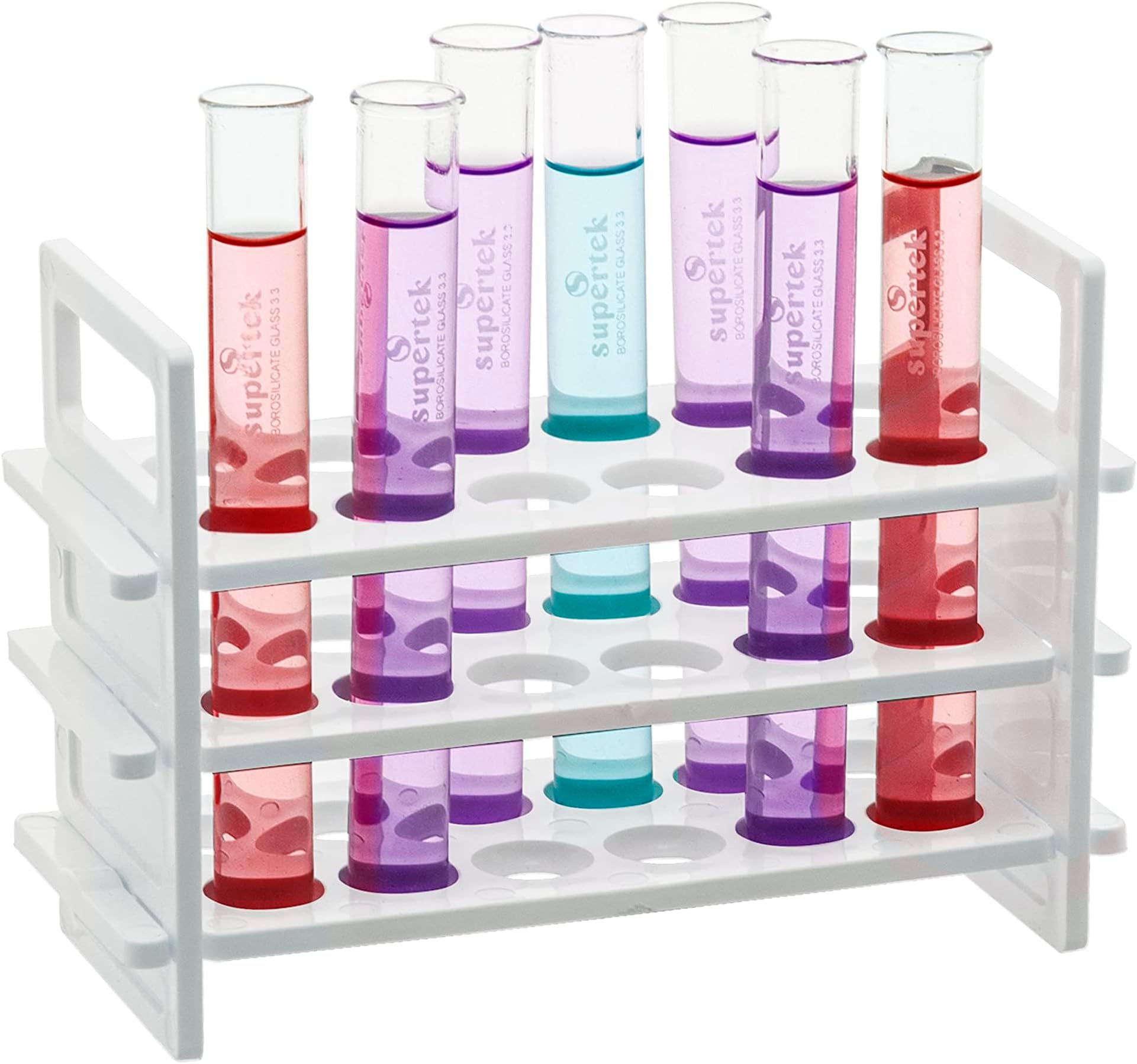 Supertek Test Tube with 3 Tire Test Tube Rack Holds 12 Tubes | Glass Test Tubes for Scientific Experiments, Decorations, Craft (18 mm x 12mm Test Tubes Stand)