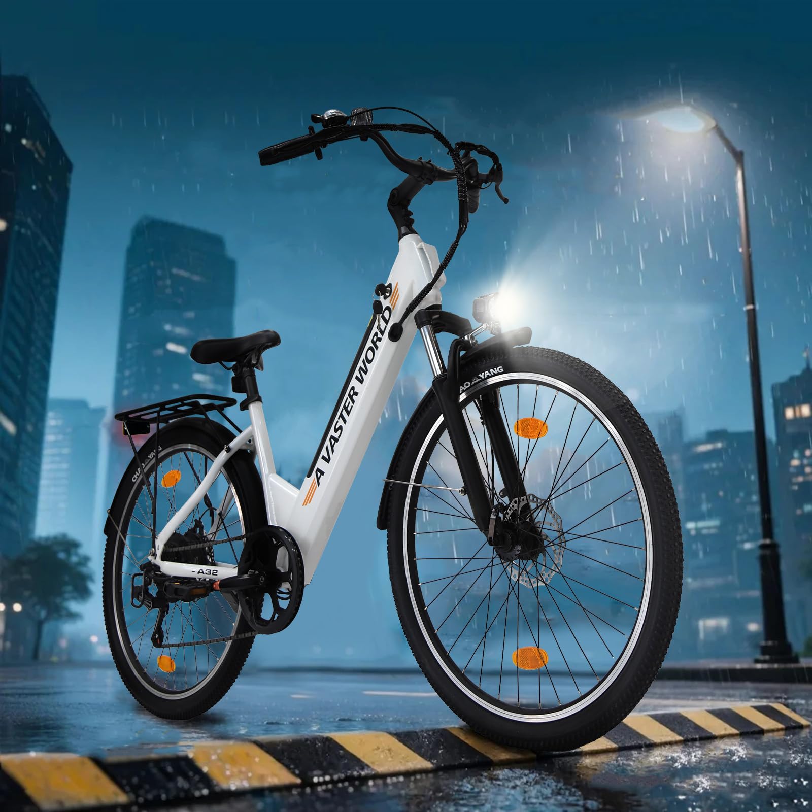 VDL Vélo électrique pour femme - 26" - Batterie 36 V 12,8 Ah - Moteur puissant - Shimano 7 vitesses - Freins à disque - LED - 26 x 1,95 - Blanc