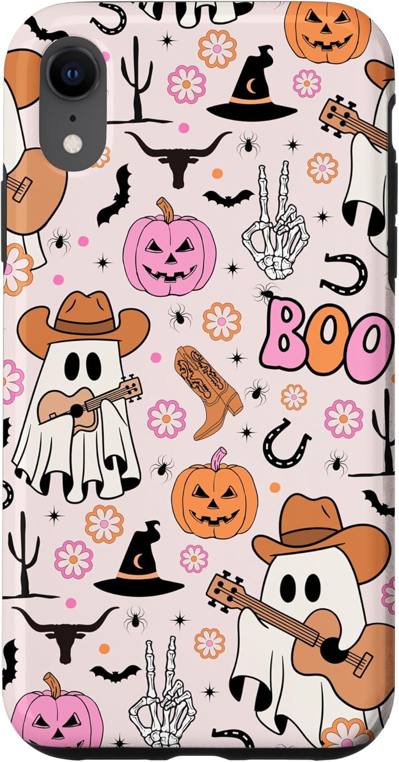 Spooky Ghost Cowboy Cute Halloween Boo Western Retro Pastel Case for iPhone XR
