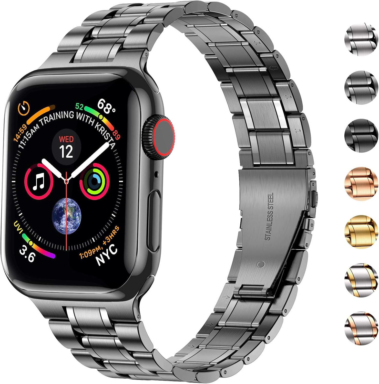 miohhr solid stainless steel band compatible with apple watch 45mm, metal strap with soft tpu case for iwatch series 9 8 7 45mm women and men, space gray space gray 45mm (series 9/8/7)