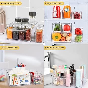 7 Pack Fridge Storage Containers with Lids,Clear Food Storage Boxes with Drain Tray,Stackable Fridge Organisers,Plastic Refrigerator Storage Bins Set for Kitchen,Pantry,Cabinet