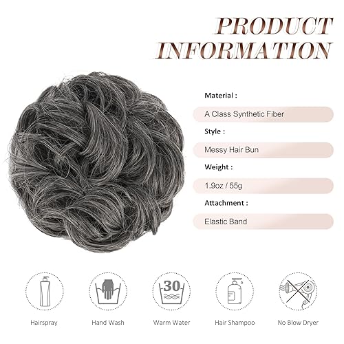 Miniatura 5 de FESHFEN Extensiones de moño de cabello desordenado, ondulado, rizado, grande, extensiones de moño sintético para mujeres y niñas, sal oscura y