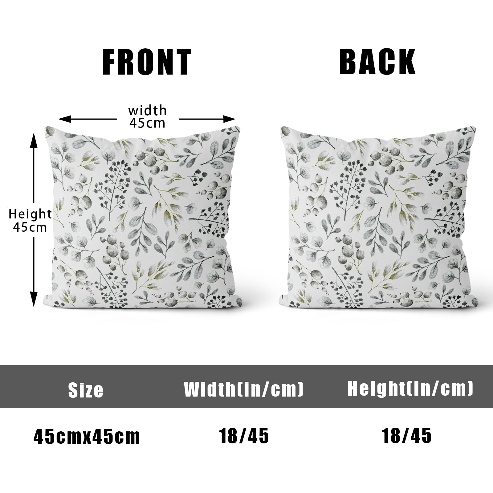 XPHZZL Cushion Covers Set of 2 Pack 45 x 45 cm(18x18 inch)- Dutch Velvet Double Sided Garden leaves Decorative Pillow Covers for Sofa Bed Garden Outdoor Spring Decor Set of 2-White - Image 2