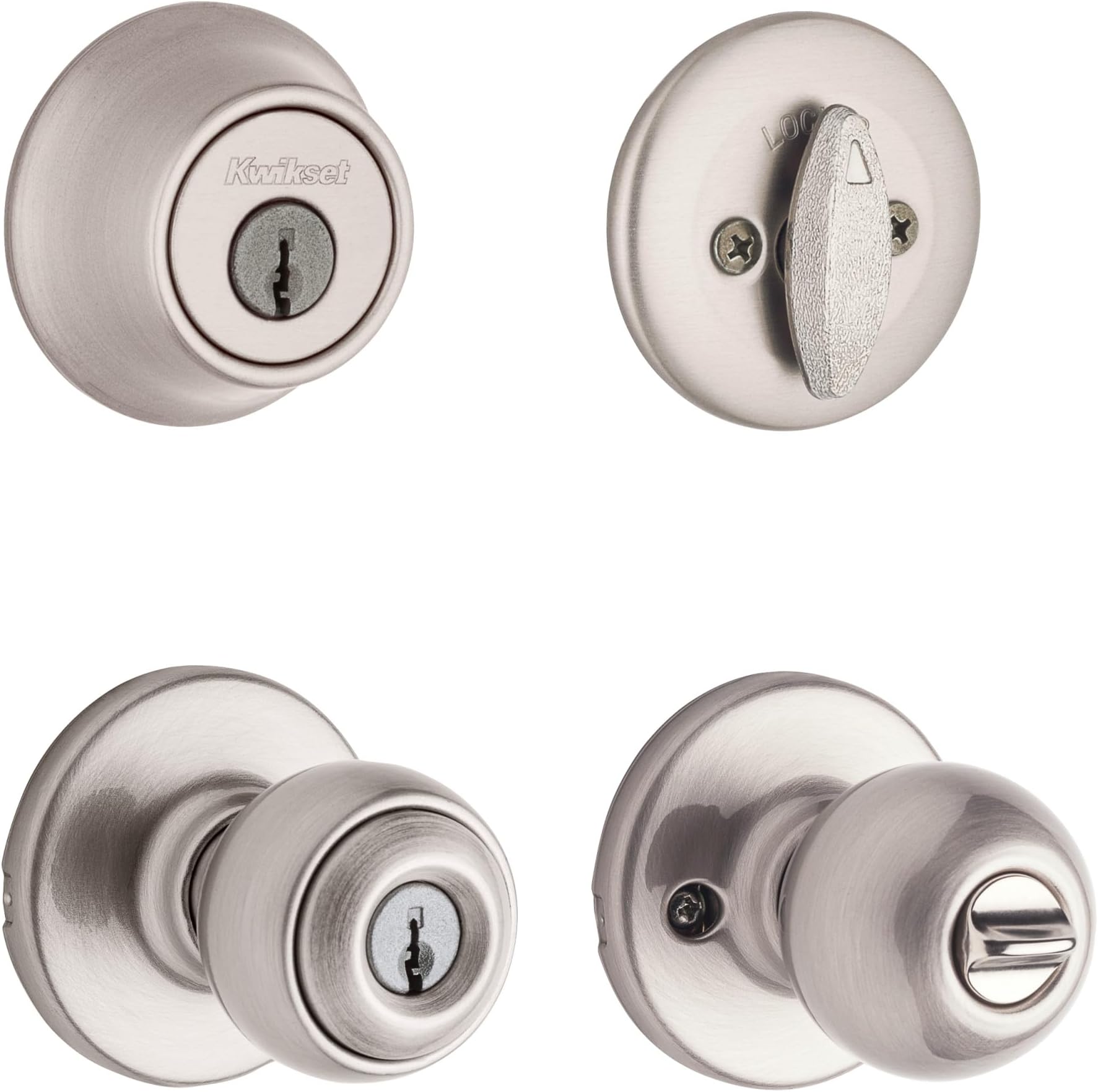 96900-320 Polo Entry Knob and Single Cylinder Deadbolt Combo Pack in Satin Nickel