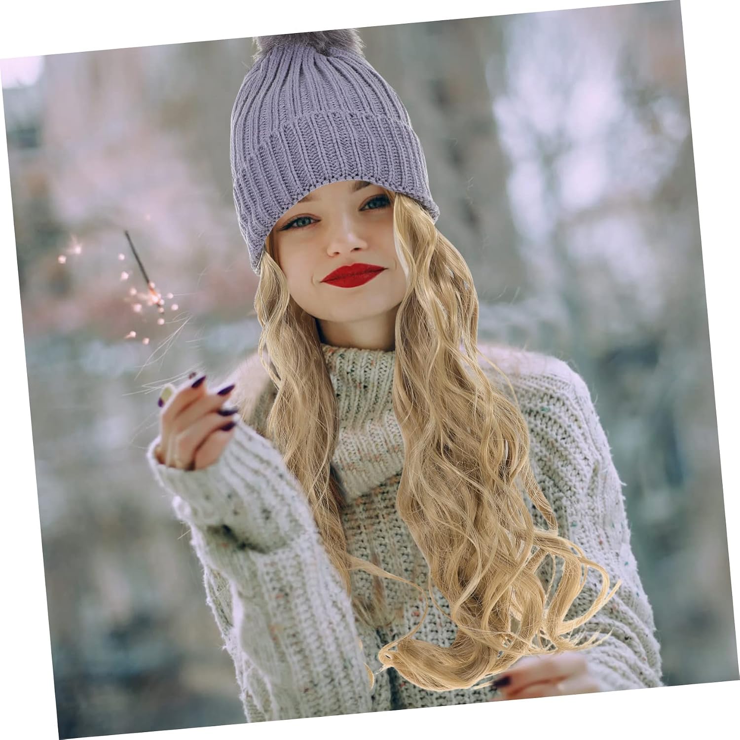 Wig Cap for Women Long Curly Hat Hair Replacement Stretchable Winter Hat Multi