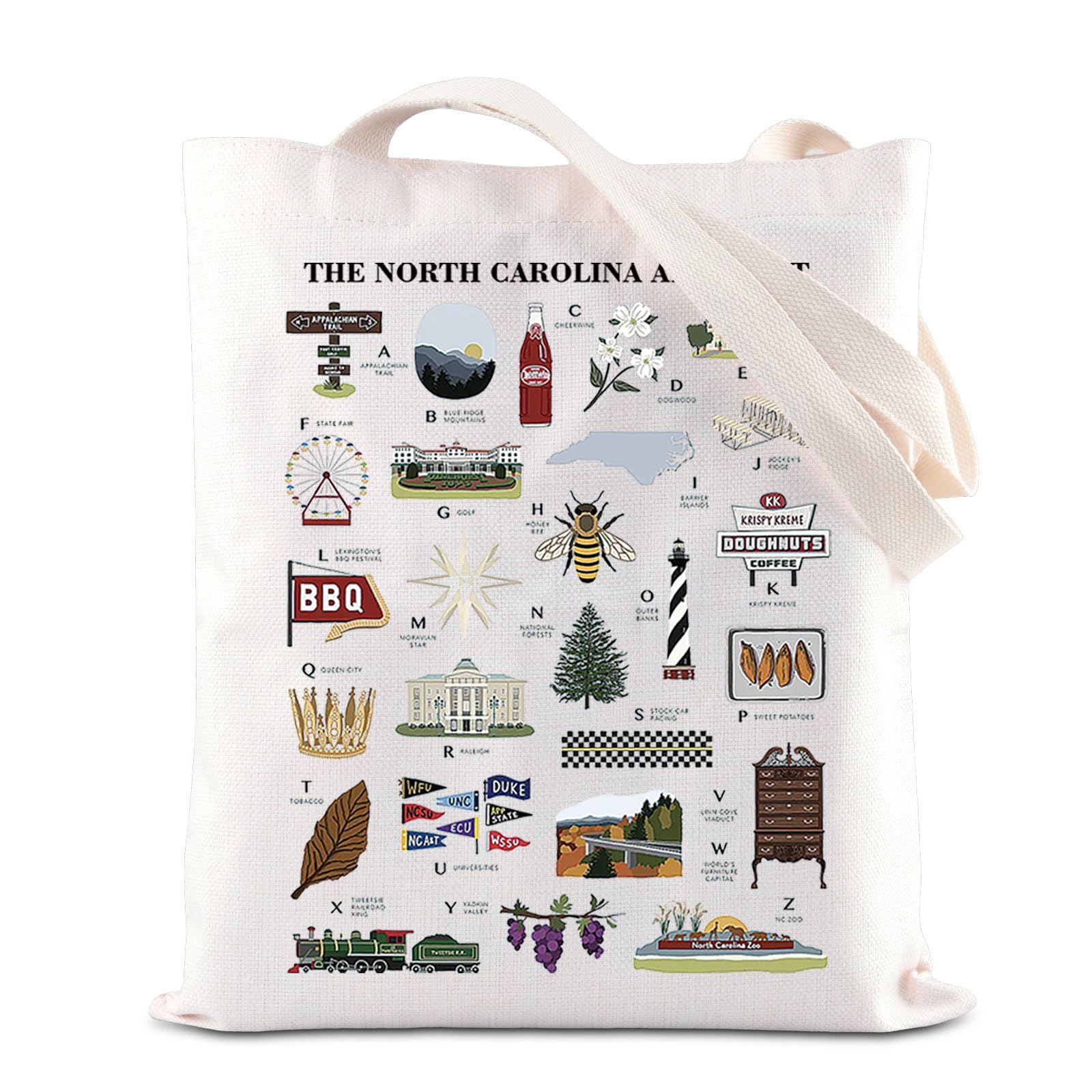 ENSIANTH North Carolina Alphabet Tote Bag North Carolina State Souvenirs Gift Family Trip Handbag Tar Heel State Travel Gift