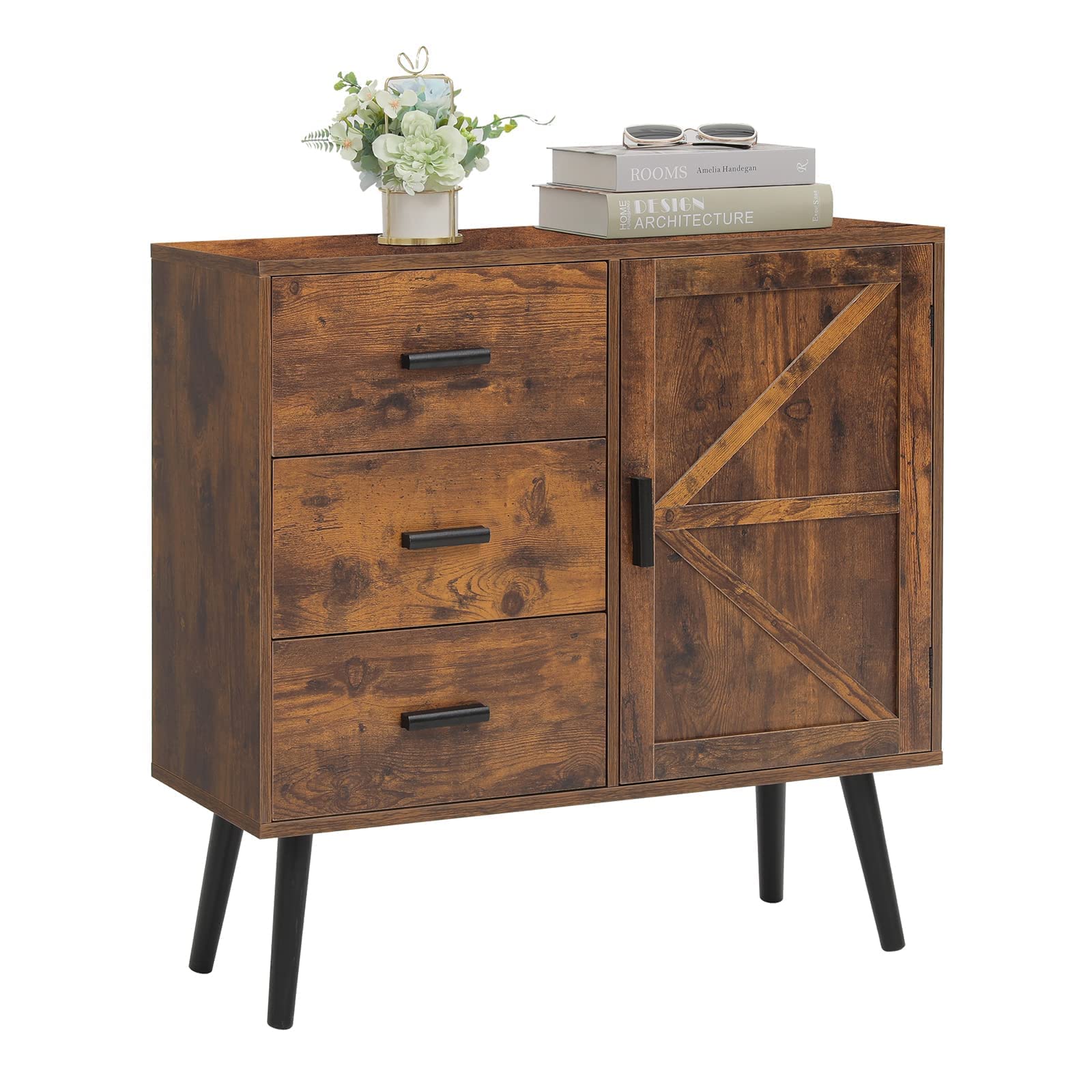 Buy WEENFON Mid Century Storage with 3 Drawers & Door, Floor