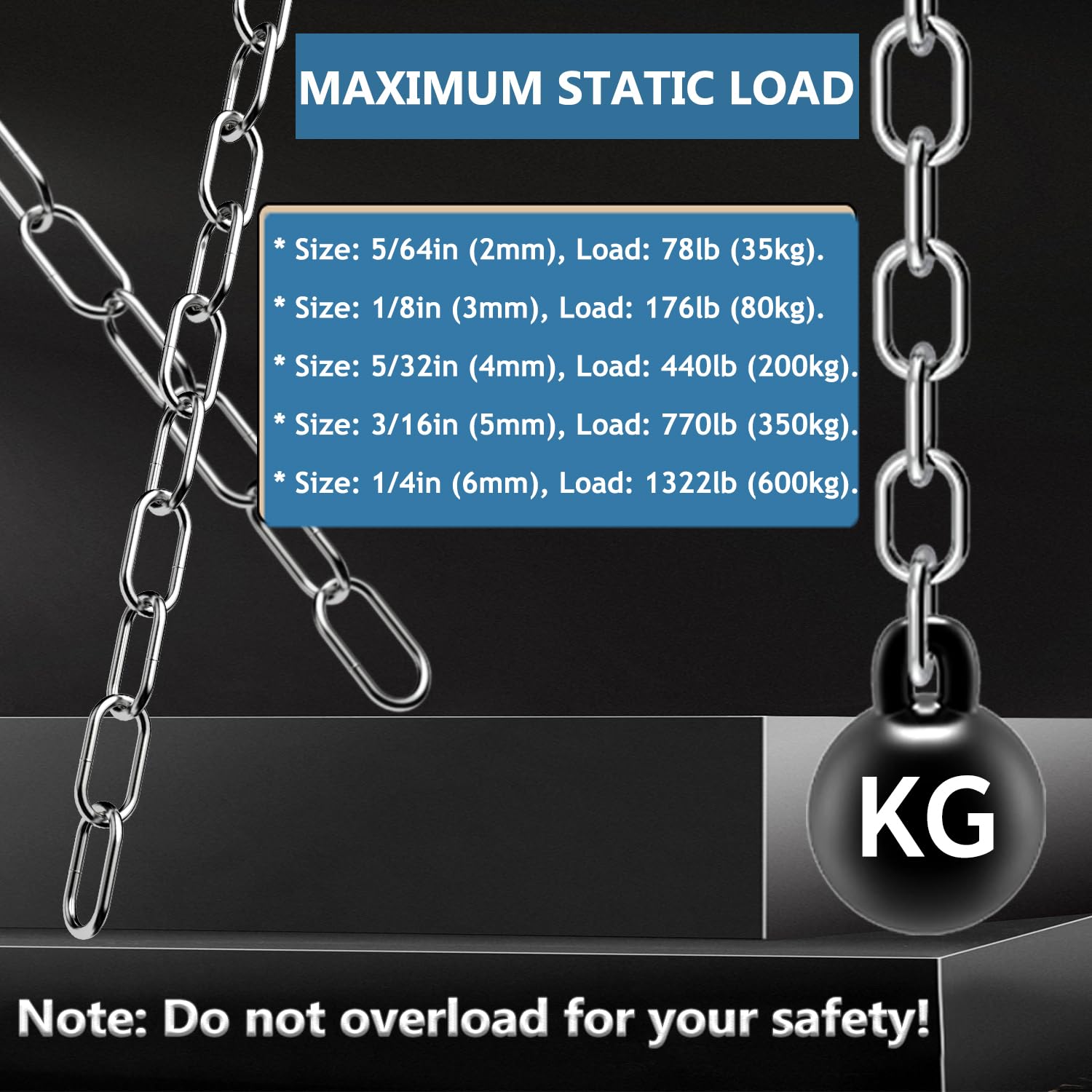 Stainless Steel Chain, 1/4" × 16.4' Heavy Duty Strong Safety Chain Link Chain, Thick Metal Chainlink Tough Mooring Chain for Boat, Anchor Chain, Fence Gates, Anti-Theft, Swing, Tire Chain