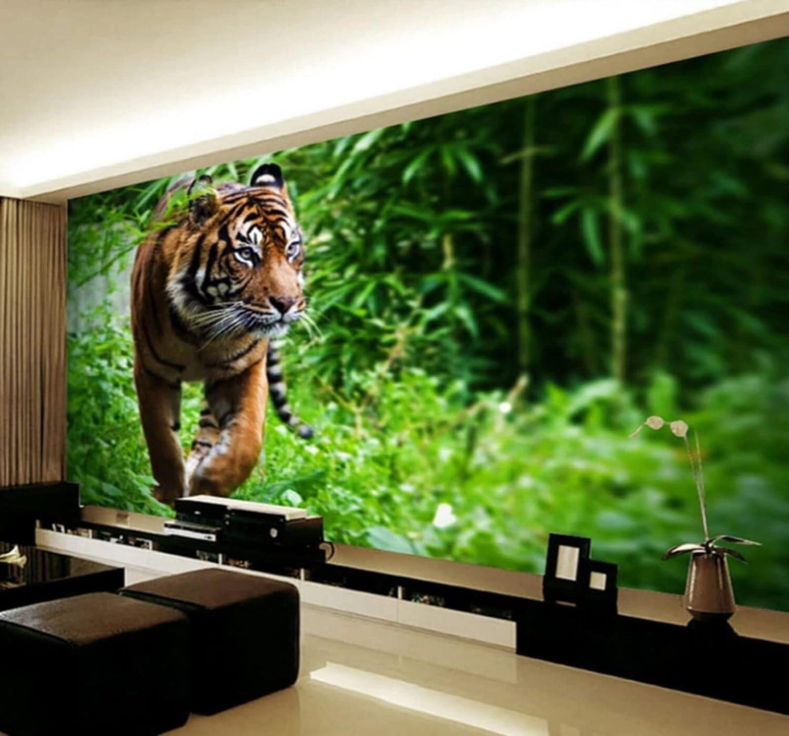 XLMING Fresh Three Dimensional Green Jungle Tiger 3D Wallpaper Luxury Silk Study Dining Feature Sofa Grey Bedroom Living Room Tv Decorative Wall-350cm×256cm