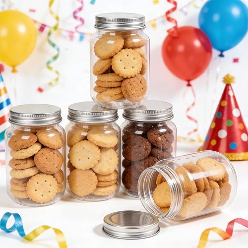 Vista 7 de novelinks Tarros de plástico con tapas de 16 onzas, tarros transparentes de 16 onzas con tapas, herméticos y a prueba de fugas, reutilizables