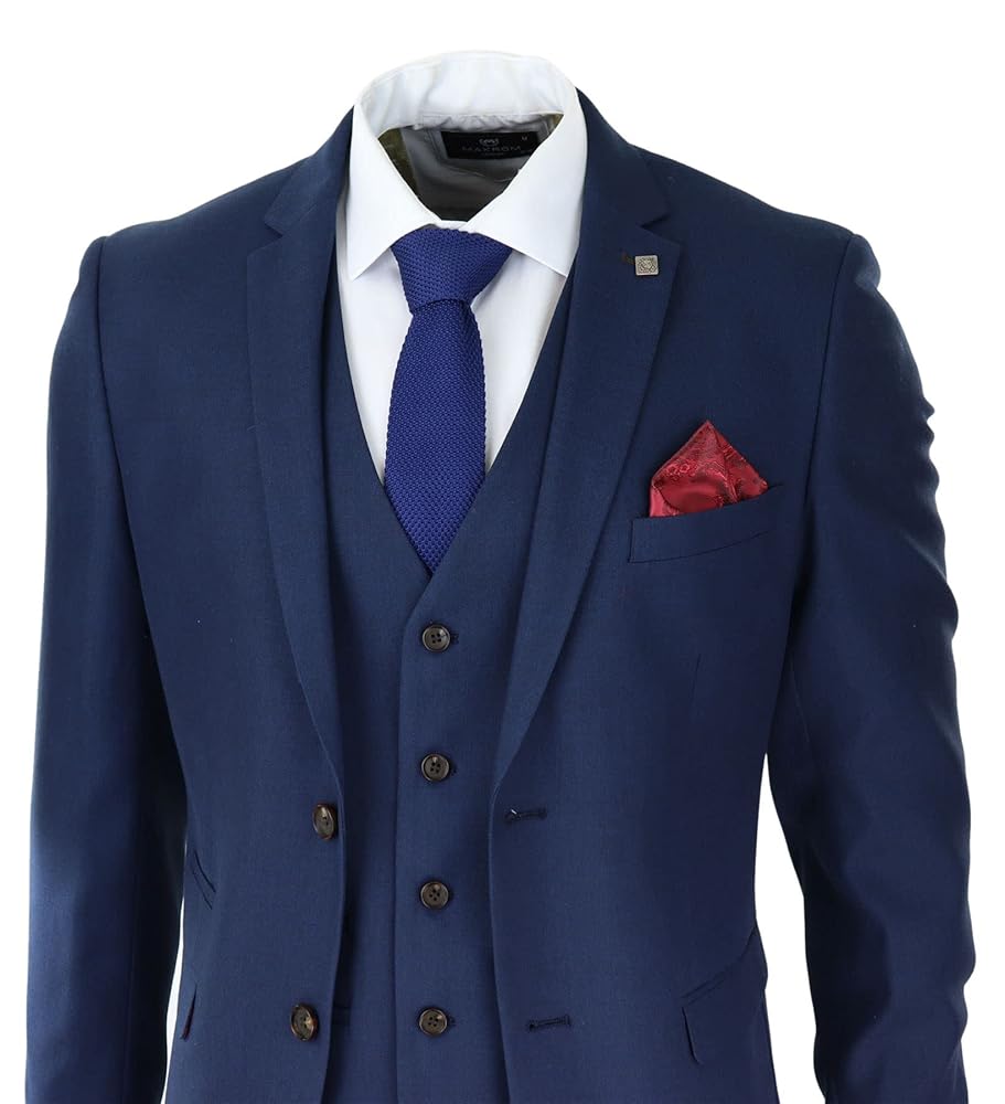 Mens Navy 3 Piece Suit Tailored Fit Smart Formal Classic