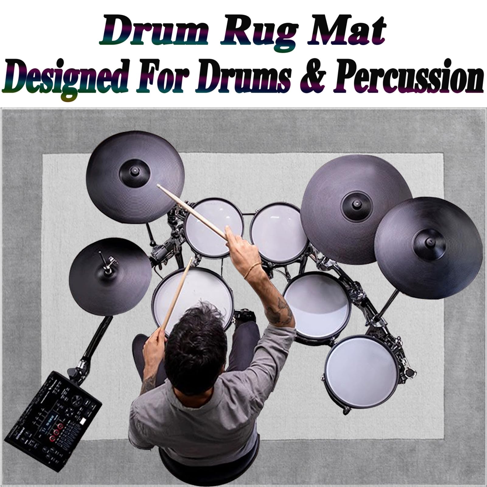 Tappeto per Batteria Professionale Tappetino Batteria, Tappeto Insonorizzato Elettronico Drum Tappeto, Drum Carpet Rugs, Tappeti Antiscivolo per Batteria, Tappeto per Tamburi Drum Rug 140 x 100 cm