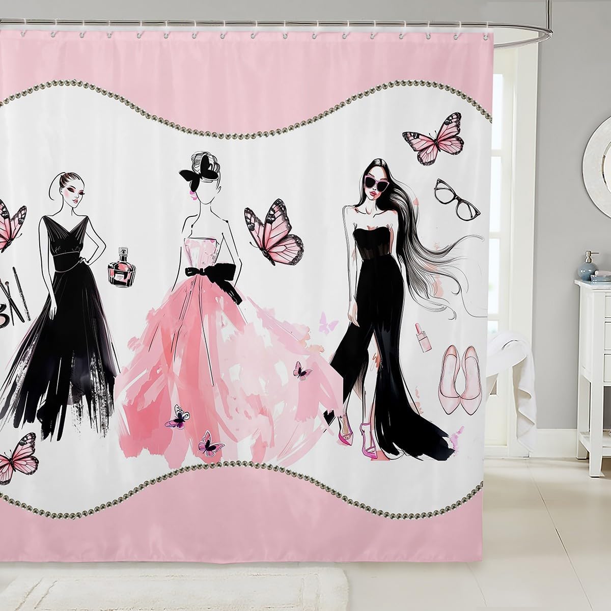 Dream Fairy Tale Unicorn Waterproof Shower Curtains Heavy Fabric Bathroom Shower Curtain Cute Pink Unicorn Hotel Home Dorm Bathtubs Decor Shower Curtain Machine Washable Grommet Curtain 72 x 84 Inch