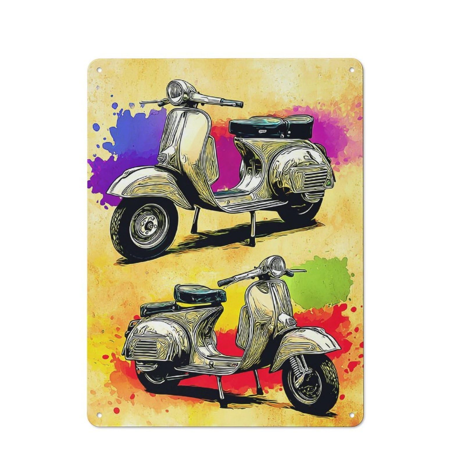 Junmoney Vibrant Scooter Artwork 40X30cm Retro Tin Sign With For Living Room Or Hallway, A Decorative Metal Sign For Living Rooms And Hallways