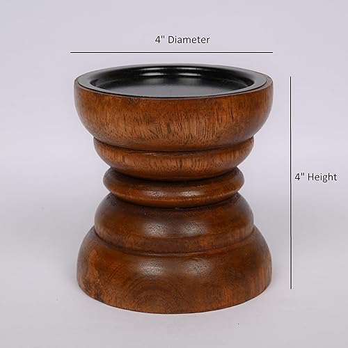 Miniatura 5 de EDHAS Portavelas de madera de mango natural que se verá increíble en tu hogar, cocina, comedor o dormitorio (4 x 4 x 4 pulgadas)