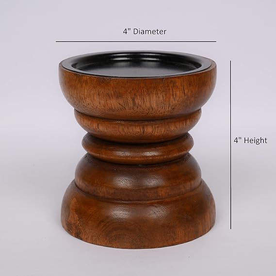 Natural Mango Wood Pillar Candle Holder That Will Look Amazing in Your Home, Kitchen, Dining Room, or Bedroom (10.16cm x 10.16cm x 10.16cm),(Red Finish)