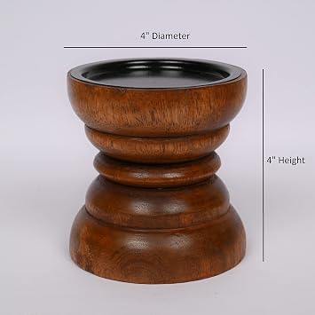 Natural Mango Wood Pillar Candle Holder That Will Look Amazing in Your Home, Kitchen, Dining Room, or Bedroom (10.16cm x 10.16cm x 10.16cm),(Red Finish)