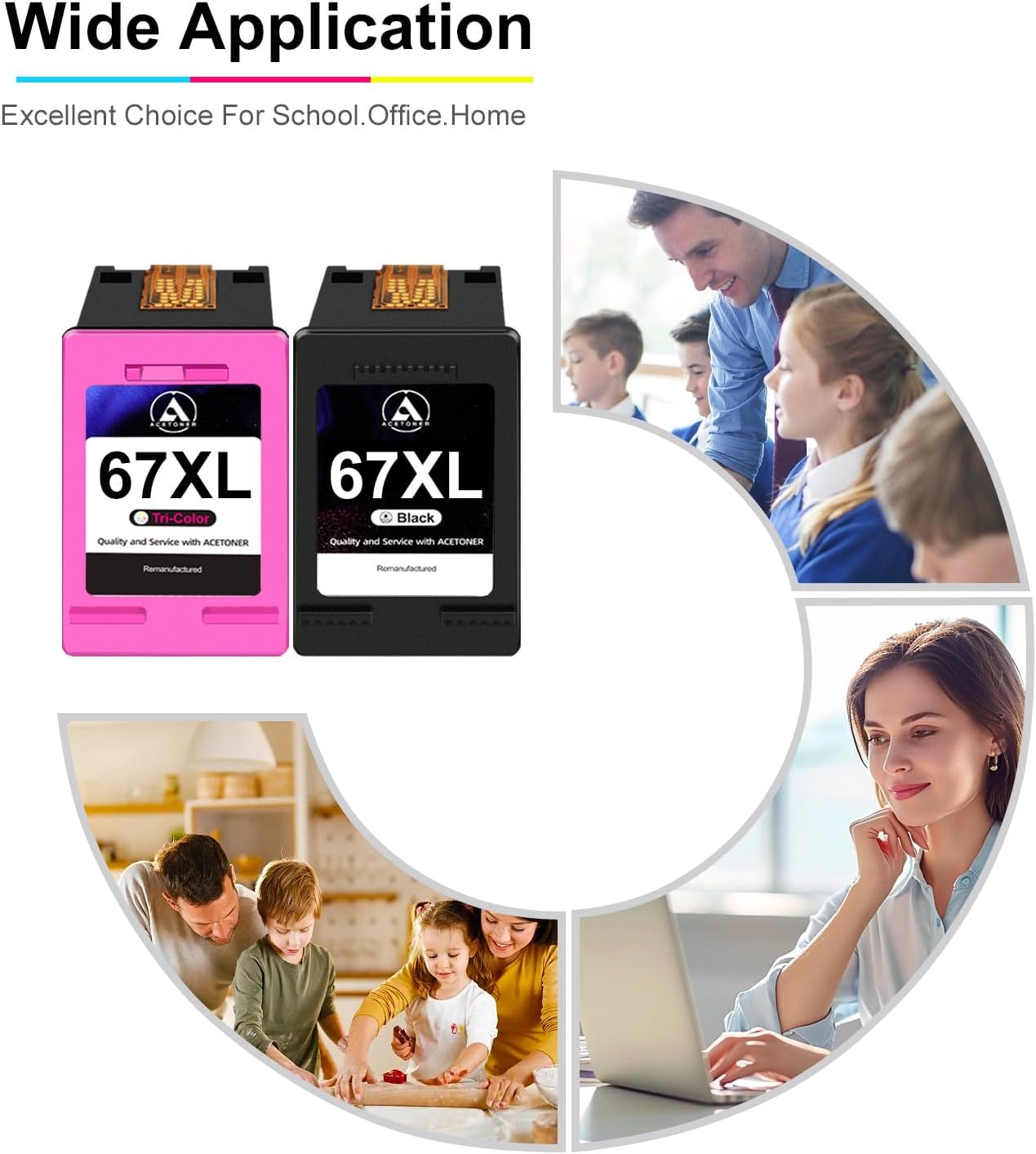 Compatible 67 Ink Cartridge Replacement for HP 67 67XL Ink Cartridges 67 67XL for Envy 6052 6058 6075 DeskJet 2732 2755 2842e DeskJet Plus 4152 4155 4158 Printer (1 Black 1 Color)