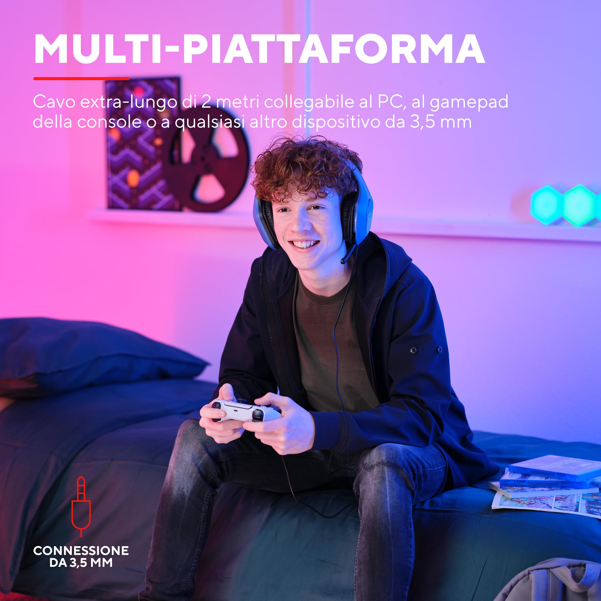 Trust Gaming GXT 415B Zirox Cuffie Gaming Leggere con Driver da 50 mm per PC, Xbox, PS4, PS5, Switch, Mobile, Jack Audio 3.5 mm, Cavo 2m, Cuffie con Microfono Over-Ear - Blu