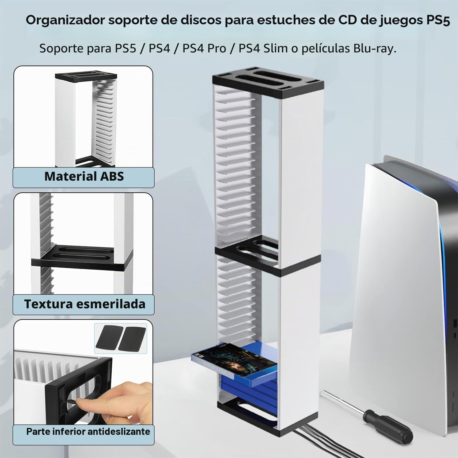 Esenlong Torre de almacenamiento de juegos PS5, soporte universal para juegos PS4, Xbox Nintendo Switch, con capacidad para 36 discos de juego PS5 (Almacenamiento 36)