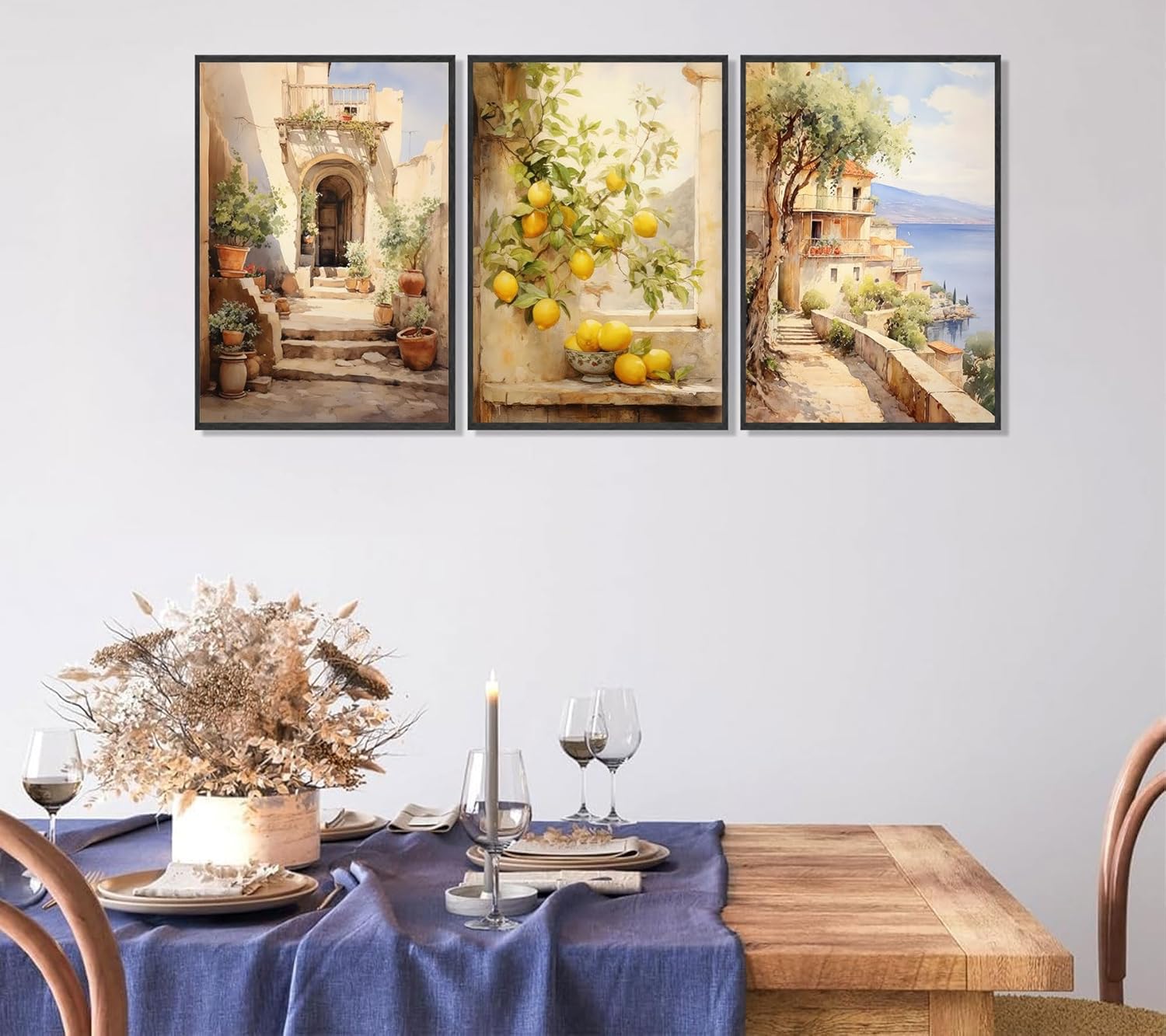 FEACFQKJ 3Pcs Italian Amalfi Coast Wall Art Vintage lemon Tree Wall Decor Print Artwork Mediterranean Travel Landscape Painting Pictures for bedroom living room home decoration 16x24in Poster