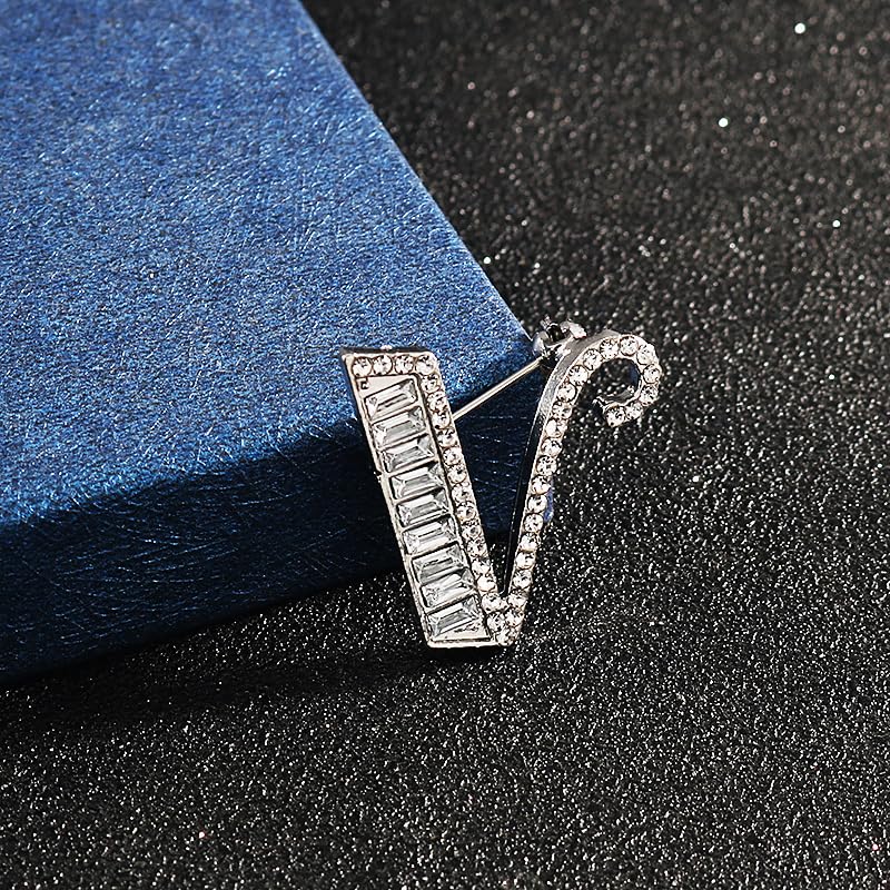 Image of A-Z 26 Letters Brooch Pins Silver Initial Rhinestone Brooches Crystal Alphabet Breastpin Pin Women Gifts Jewelry