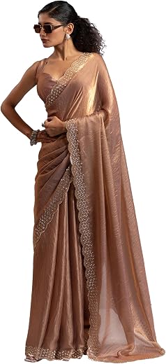 AKHILAM Women's Satin Silk Embellished Saree With Unstitched Blouse Piece (MORPNKH1224A_MK_Parent)