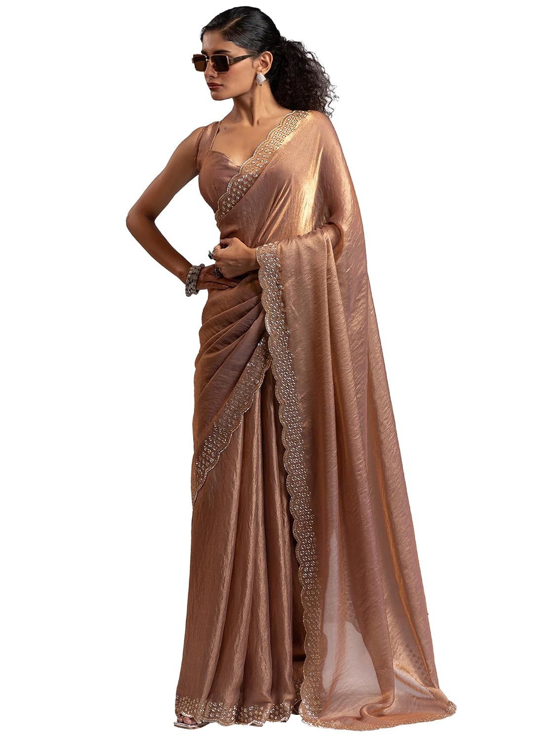AKHILAM Women's Satin Silk Embellished Saree With Unstitched Blouse Piece (MORPNKH1224A_MK_Parent) - Review, Price and Buying Guide