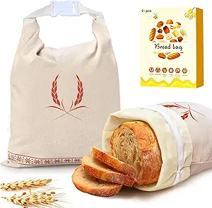 Mosucoirl Beeswax Bread Bags 2 Pack, Reusable Bread Storage Boxes for Homemade Sourdough, Cotton Food Bags Loaf Containers to Keep Fresh Large