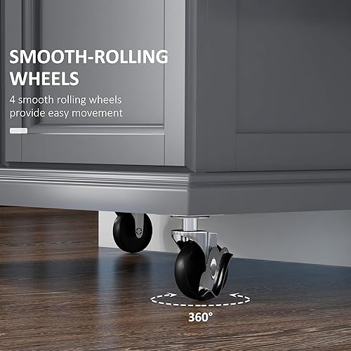 Miniatura 5 de HOMCOM Isla de cocina sobre ruedas, carrito de cocina rodante con encimera de acero inoxidable, cajón, toallero y estante de especias, carrito de