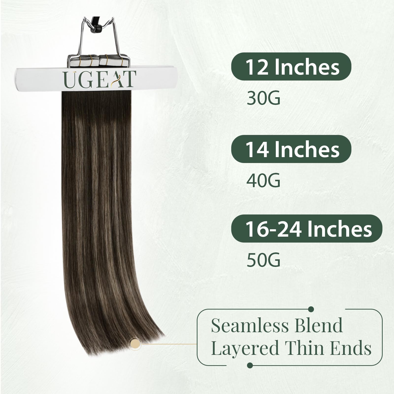 Ugeat Przedłużanie Włosów Taśma, Włosy Ludzkie, Balayage Ciemny Brąz, 45 cm 20 sztuk 50g, Przedłużanie Włosów Tape in, Popielaty Brąz, Remy Naturalne Proste